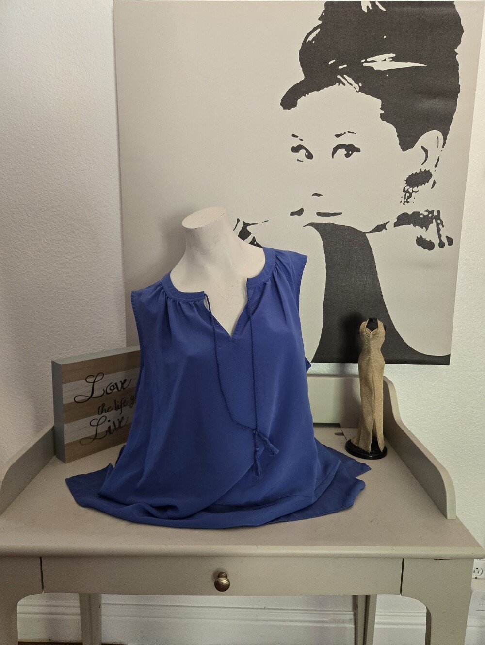 NWT Womens Ryan Wythe Sleeveless V-Neck Blue Women’s Blouse Size 2X